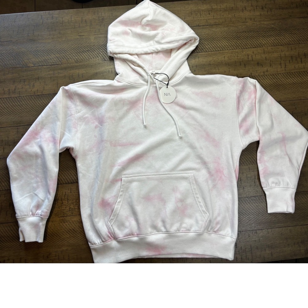 NIA Women's Pink White Tie Dye Hoodie Sweatshirt Small NWT